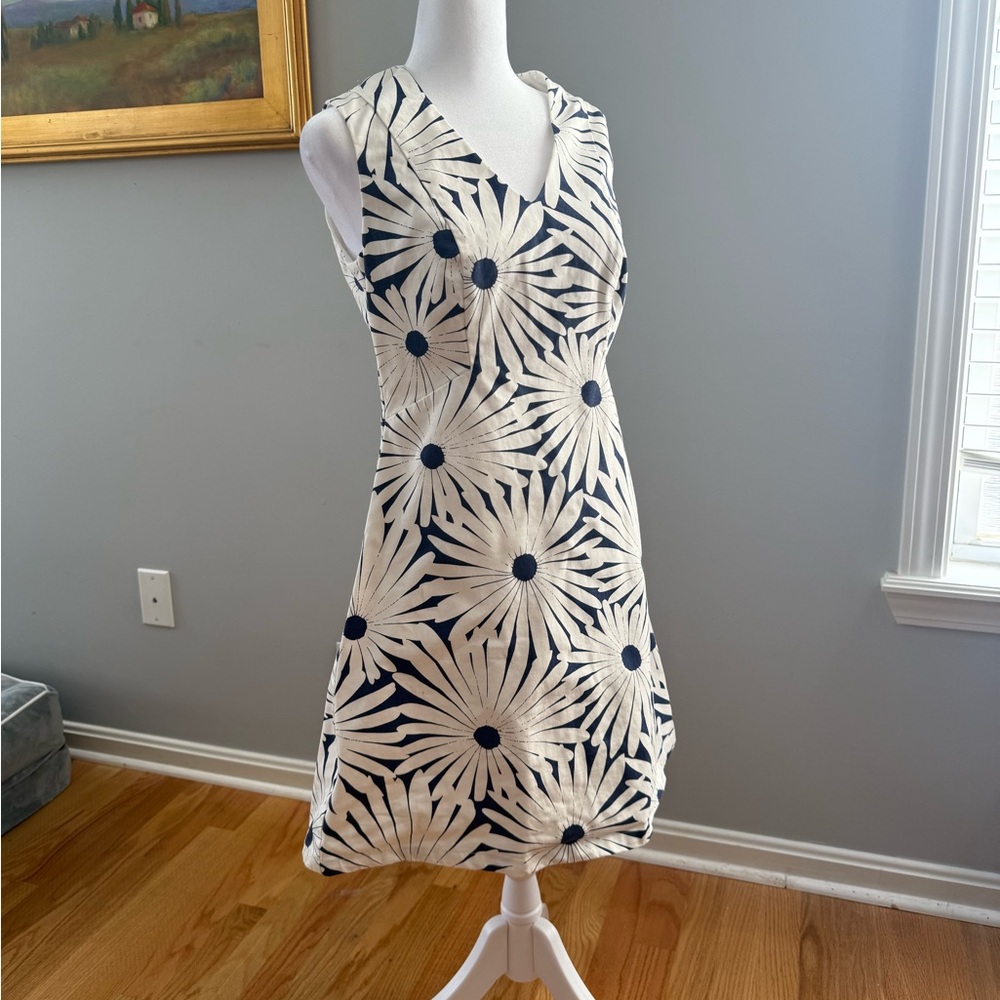 Floral Sleeveless Dress - Navy and White